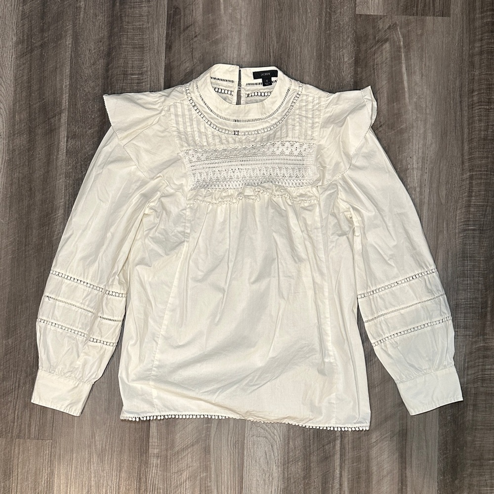 J. Crew Crocheted Lace Ruffle Long Sleeve Top - Small